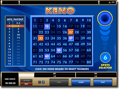 Play real money online keno by Microgaming