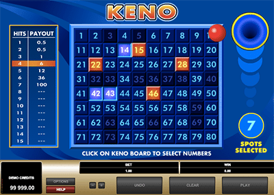 Online keno by Microgaming