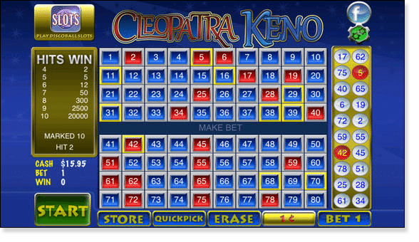 cleopatra keno lucky numbers