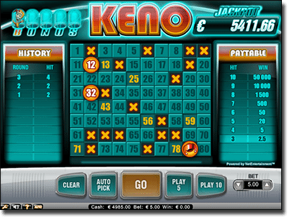 Bonus Keno for Real Money at Guts Casino