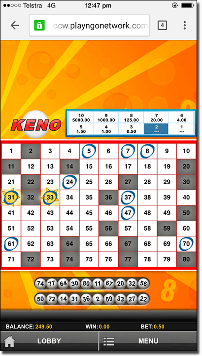 Play Keno on your iPhone at Thrills Casino