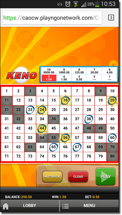 Mobile Keno at Thrills Casino