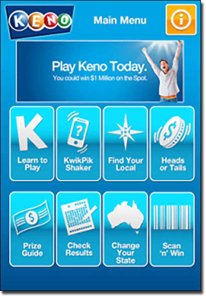 Tabcorp Keno app for Android smartphones and tablets