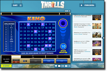 Play online Keno at Thrills