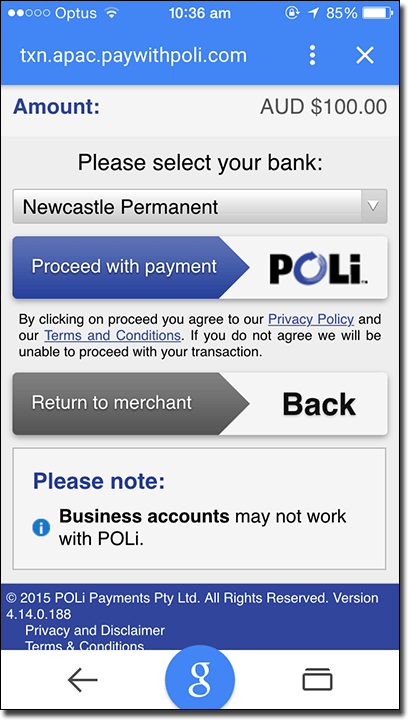 POLi casino banking deposits on iPhone