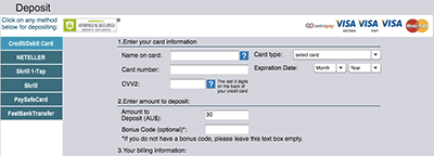 MasterCard deposits for online keno